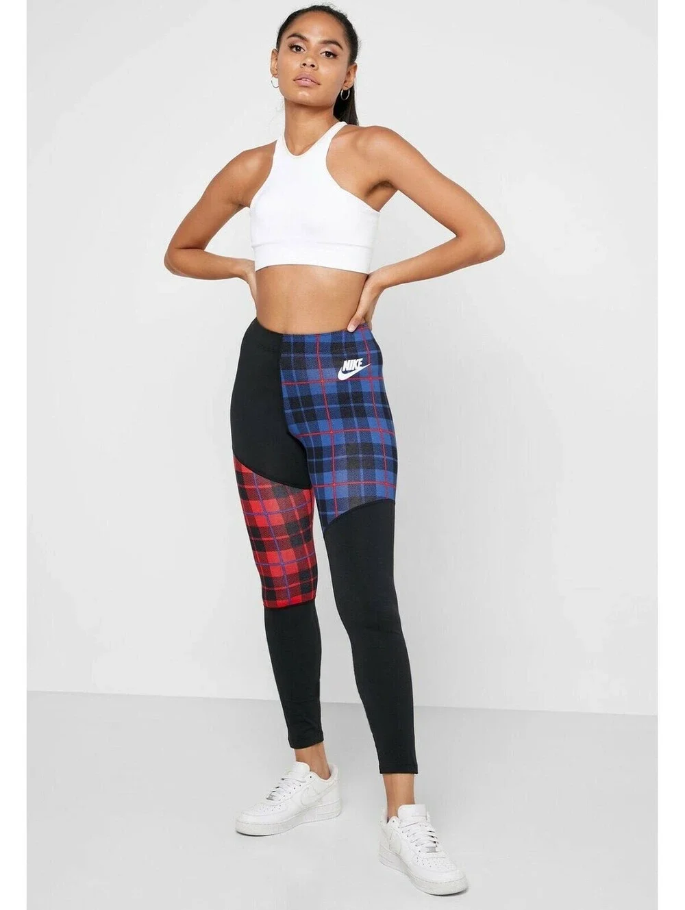 VINTAGE Nike Women's Plaid Patchwork Leggings, Size XS, Cotton Blend